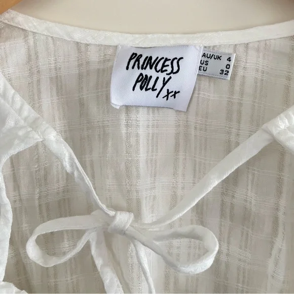 Princess Polly Crop White Puff Sleeve Blouse Boho Feminine Balletcore Beach - Picture 2 of 7